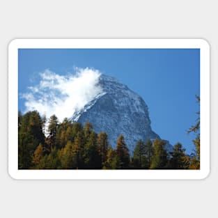 Matterhorn, autumn, trees, forest, clouds, Zermatt, Valais, Switzerland Sticker